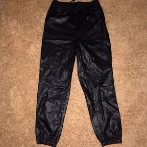 Leather like black joggers